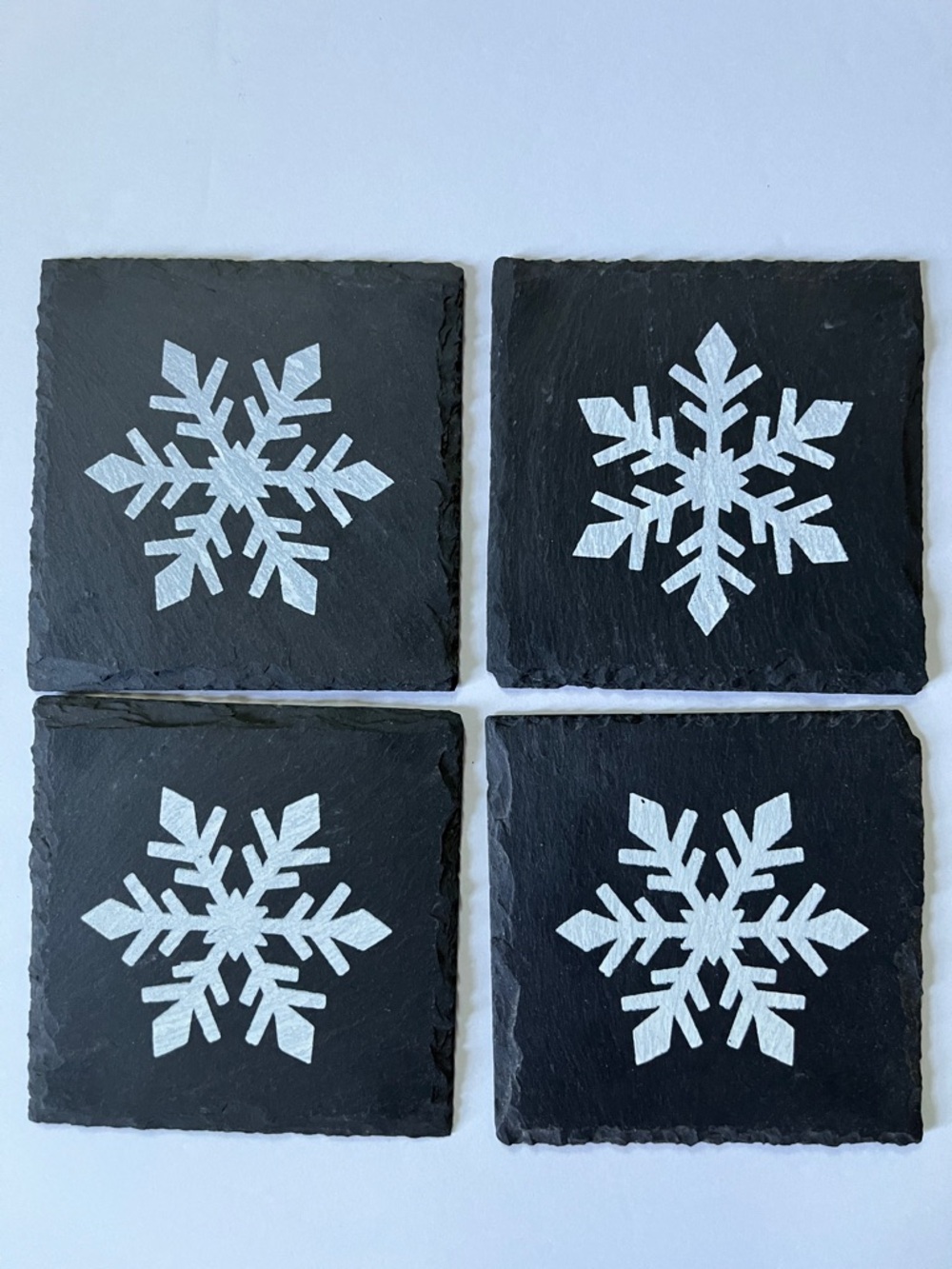 Handcrafted Black Slate Snowflake Coasters - Set of 4